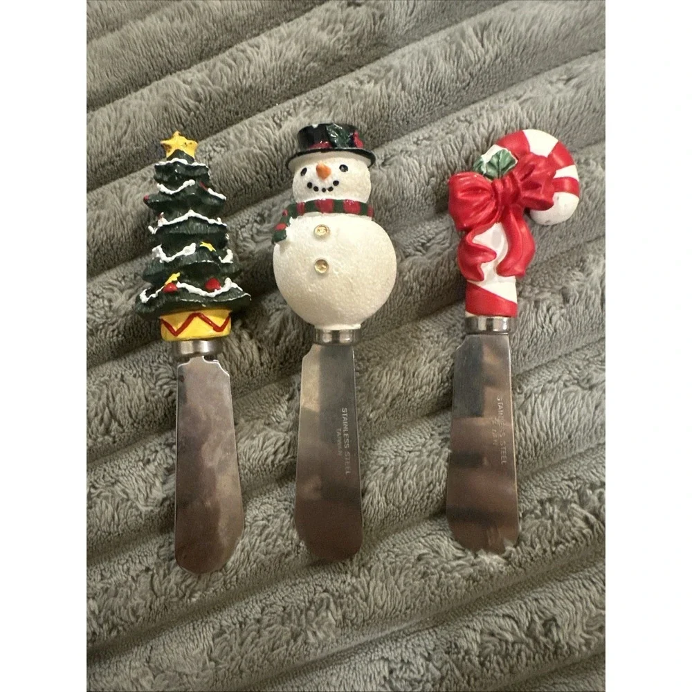 Vintage 1994‎ Christmas Holiday Cheese Butter Spreaders Stainless Steel Knives